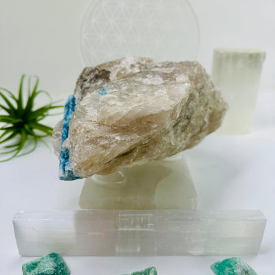  Aquamarine in matrix - aquamarine crystal diagonally embedded in natural rough stone side view
