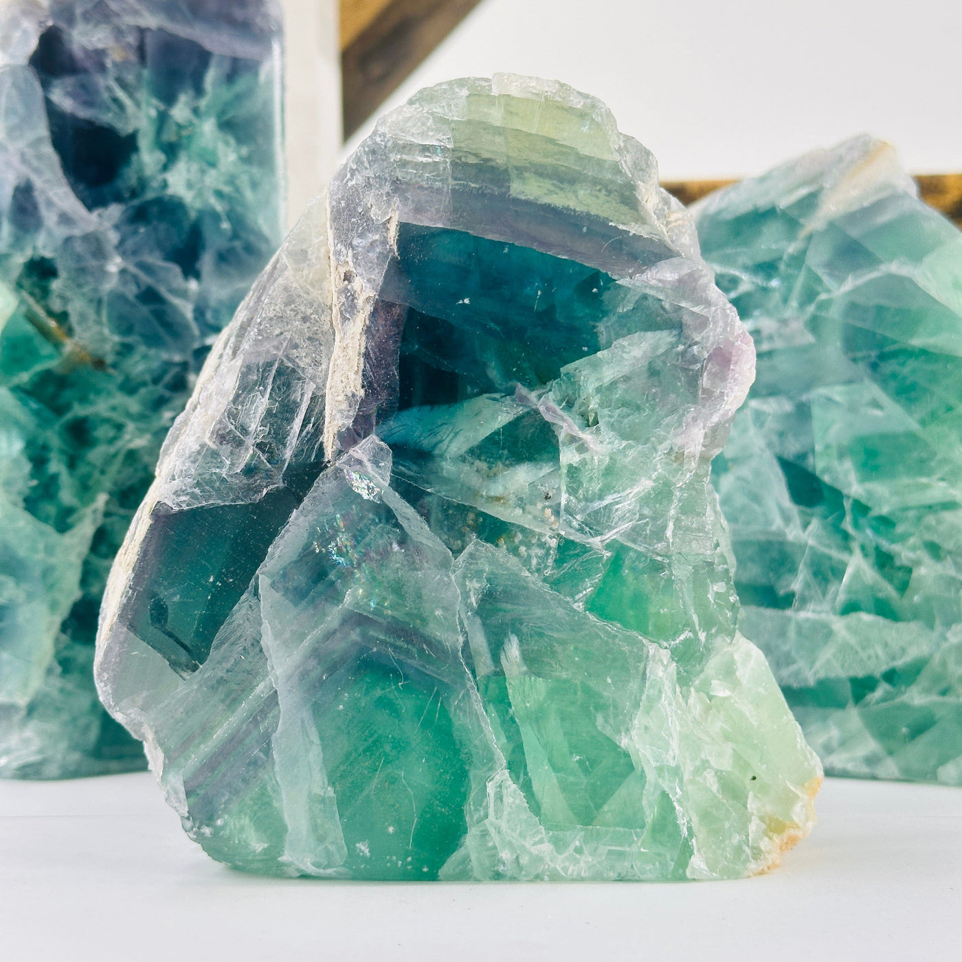 fluorite with decorations in the background