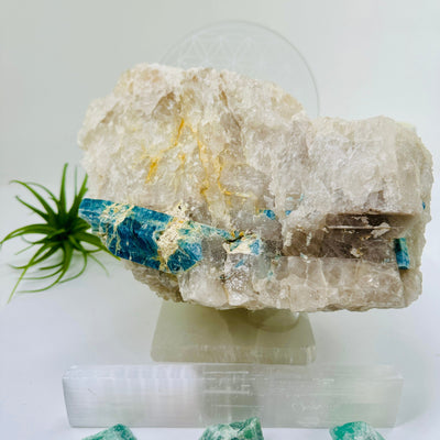 Aquamarine in matrix - extra large aquamarine crystal in natural rough stone front view