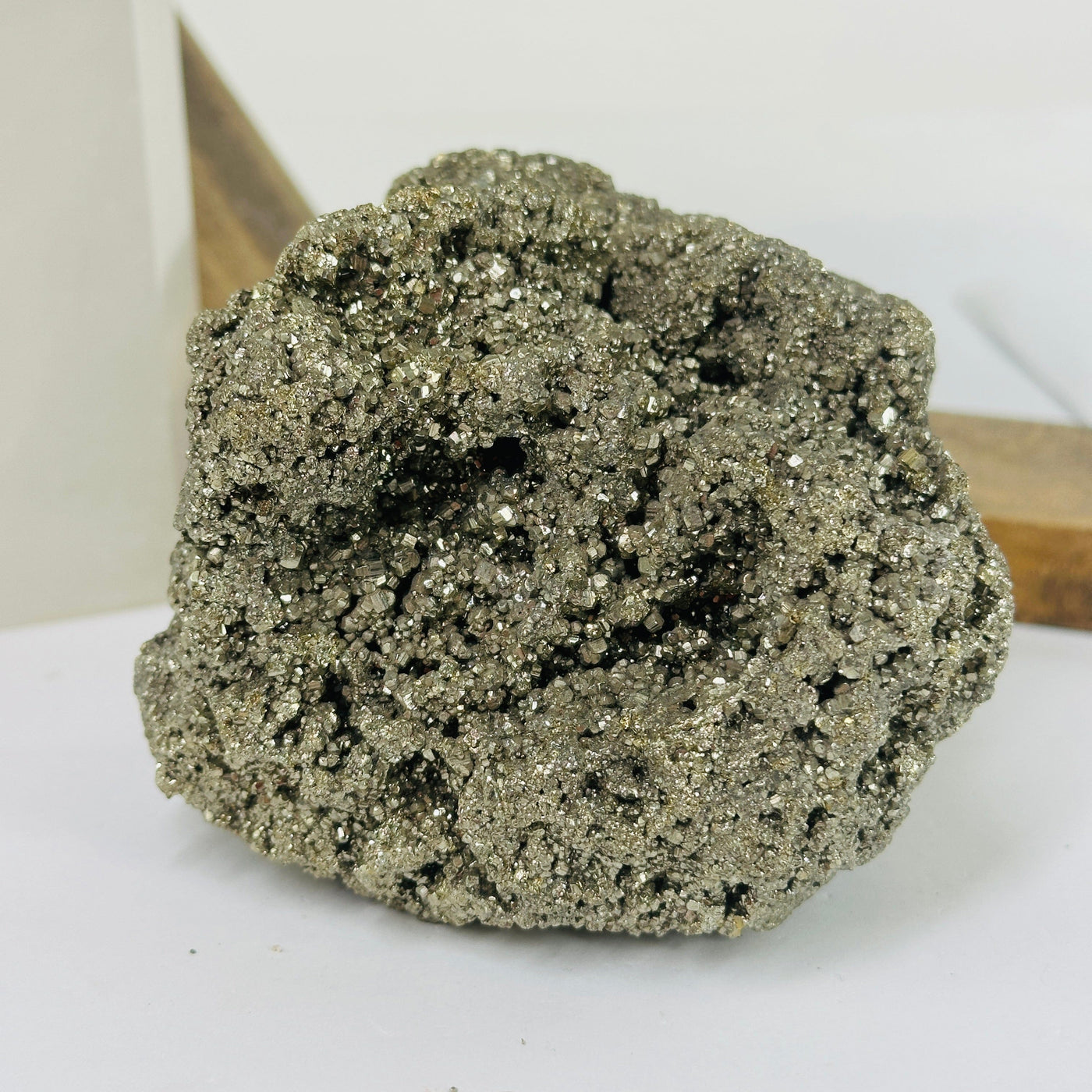 pyrite with decorations in the background