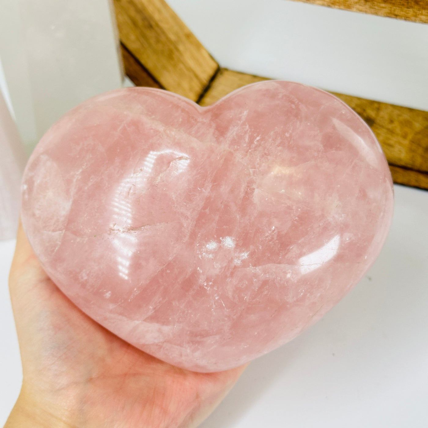 rose quartz with decorations in the background