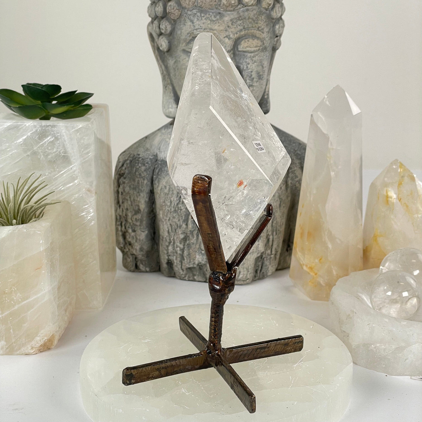 Crystal Quartz Polished Freeform on Metal Stand - One-of-a-Kind side view