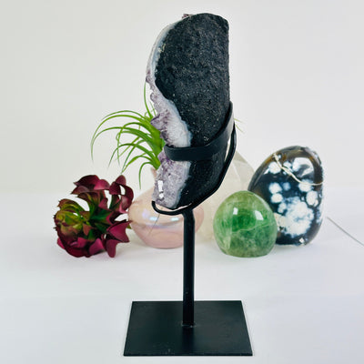 Amethyst Lemurian Crystal Cluster on Metal Stand - Rare Find - One-of-a-Kind #2 side view