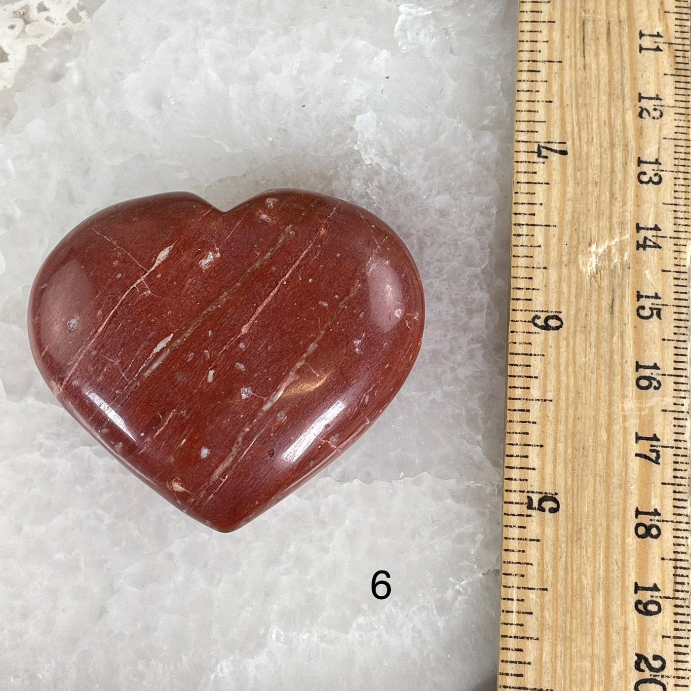 Red Jasper Crystal Heart - You Choose variant 6 labeled with ruler for size reference