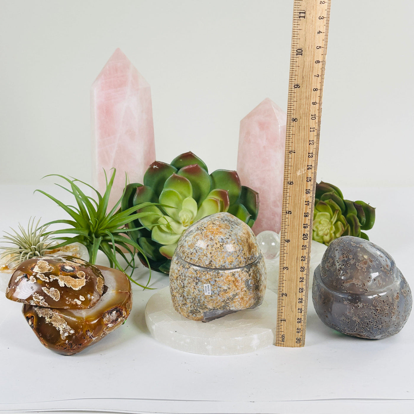 Agate Natural Geode Druzy Crystal Box with Lid - You Choose all variants with ruler for size reference