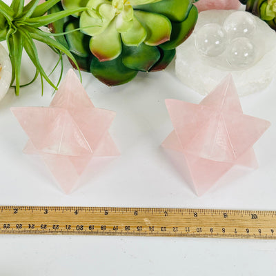 Rose Quartz Merkaba Crystal - You Choose #2 both variants with ruler for size reference