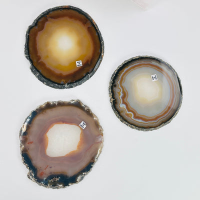 agate slices on white background