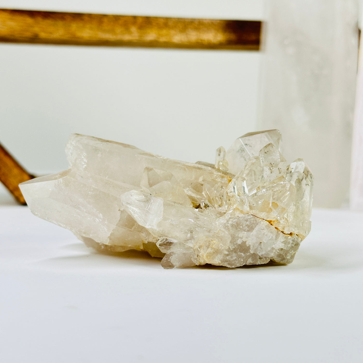 crystal quartz with decorations in the background