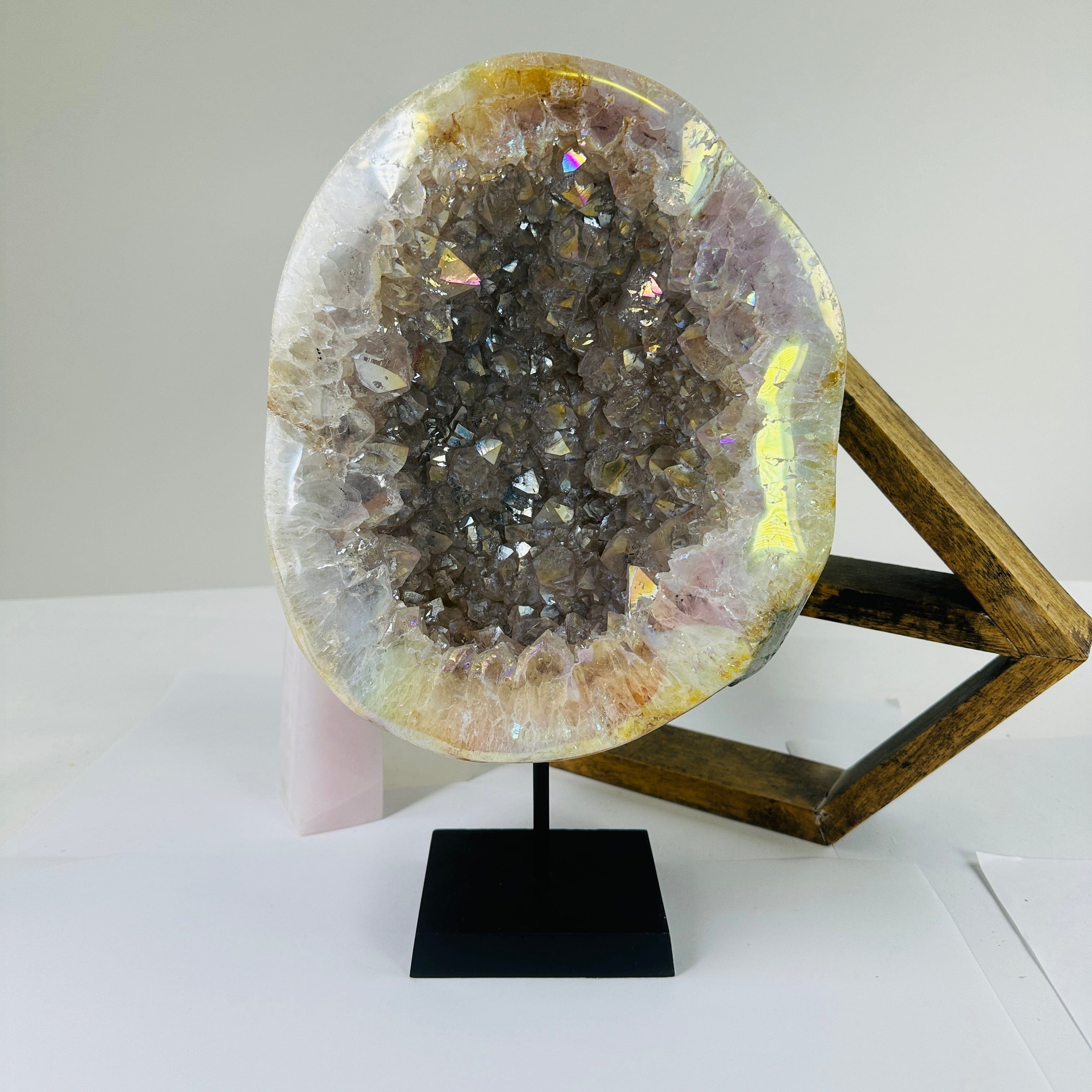 Angel Aura Amethyst Crystal Cluster on Stand Titanium Coated - One-of ...