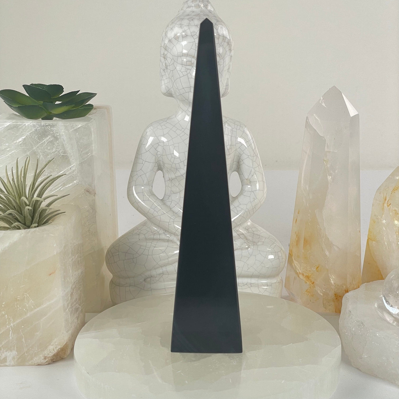 Silver Sheen Obsidian Crystal Obelisk - One-of-a-Kind #2 side view
