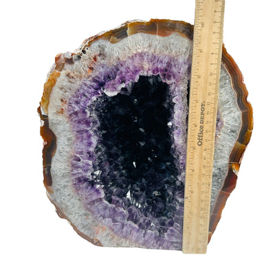 amethyst cut base next to a ruler for size reference