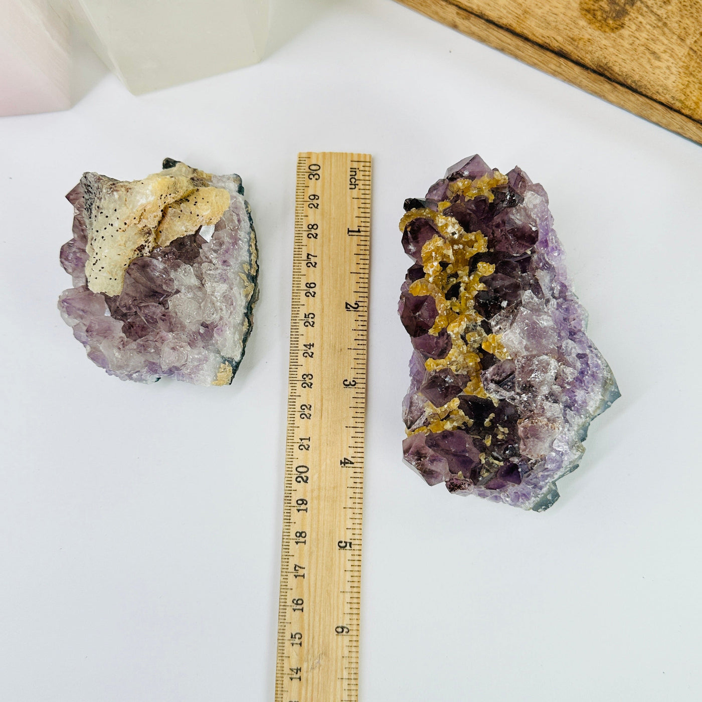 AMETHYST CLUSTER next to a ruler for size reference