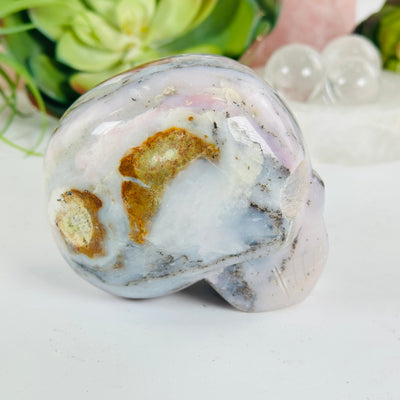 Pink Opal Crystal Skull side view