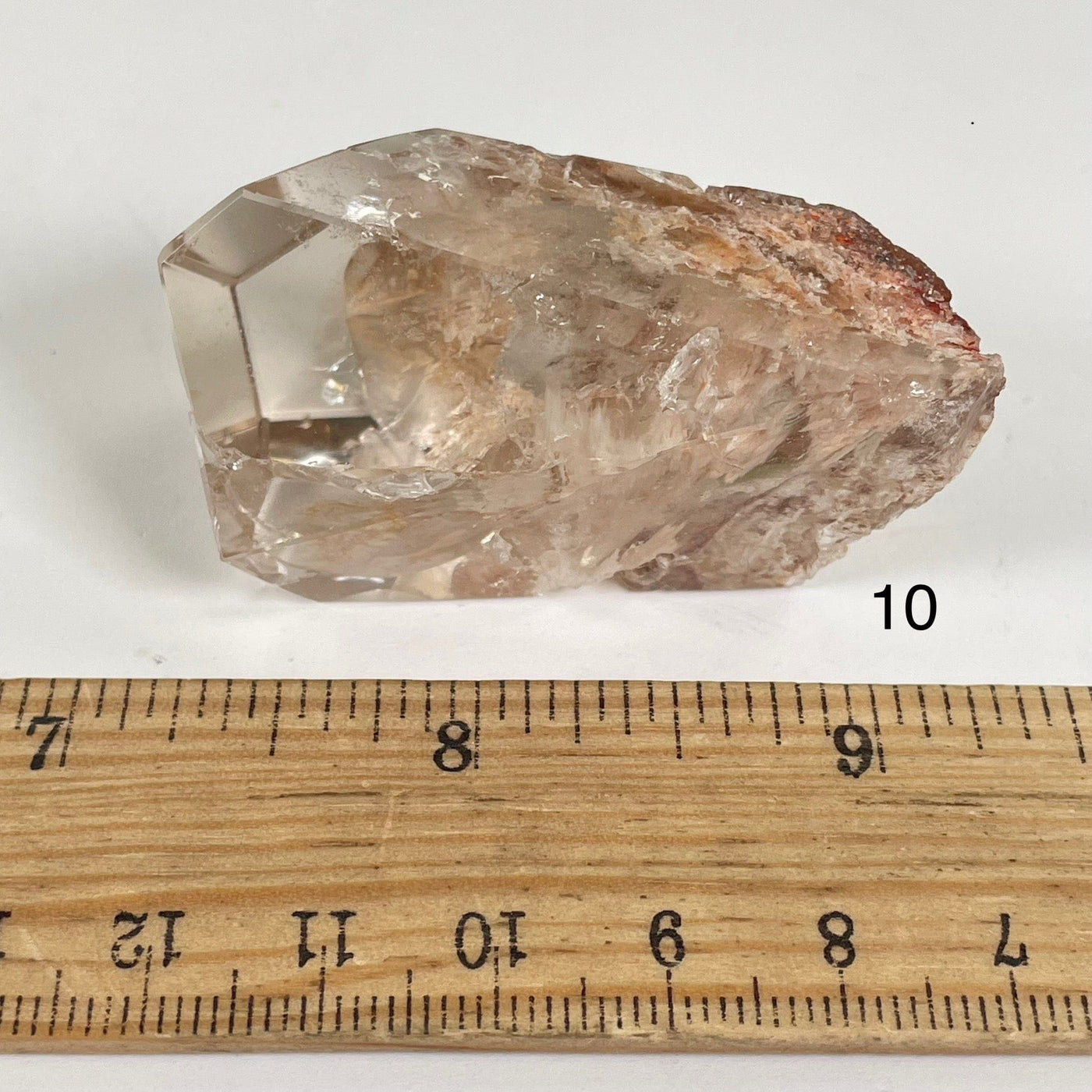 Garden Quartz Lodalite Polished Crystal Prism next to a ruler for size reference Choice #10