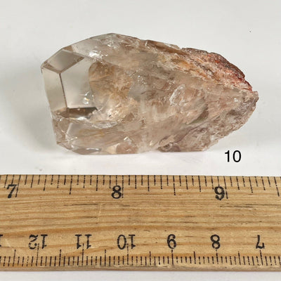 Garden Quartz Lodalite Polished Crystal Prism next to a ruler for size reference Choice #10