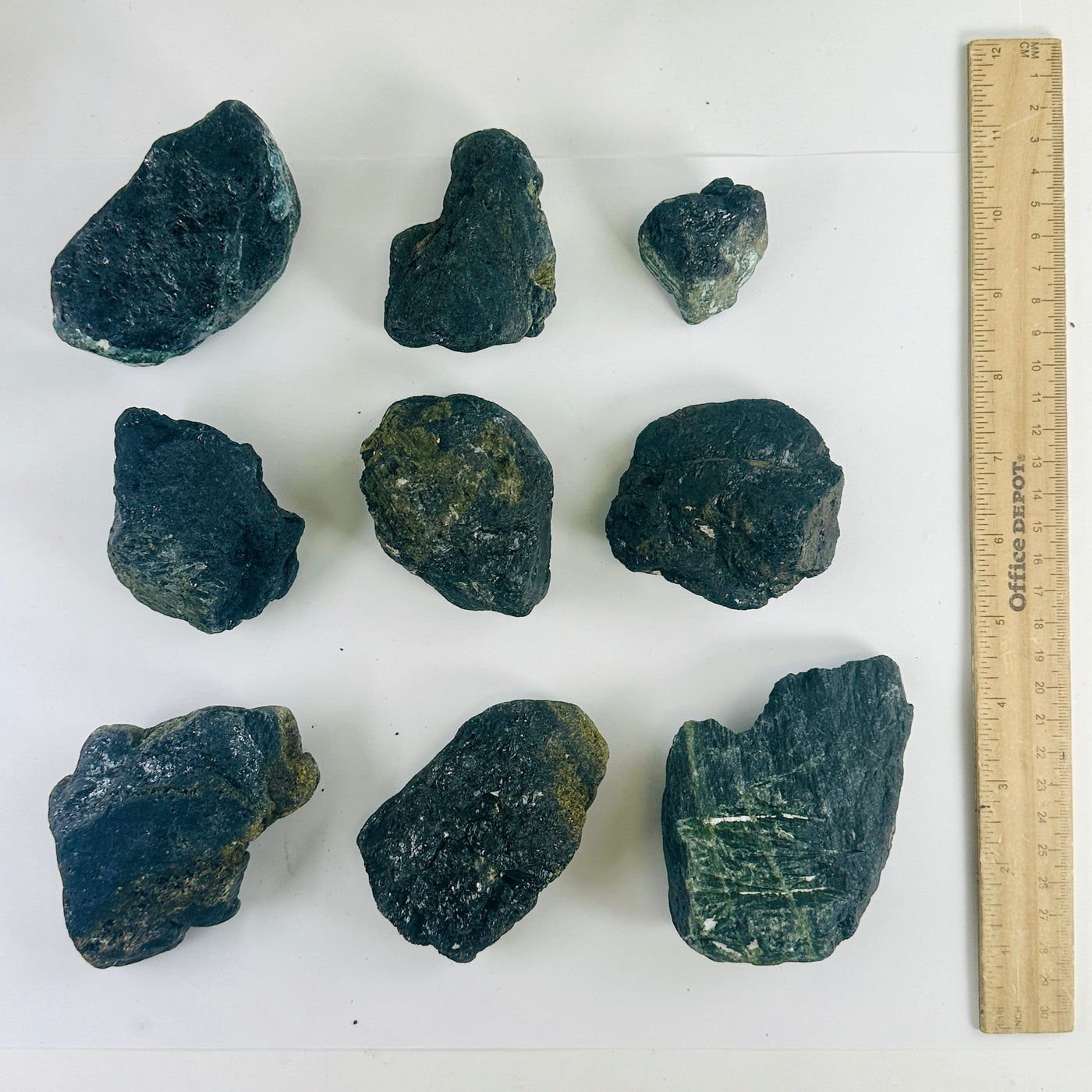 Green Tourmaline - Rough Stone - You Choose all variants with ruler for size reference
