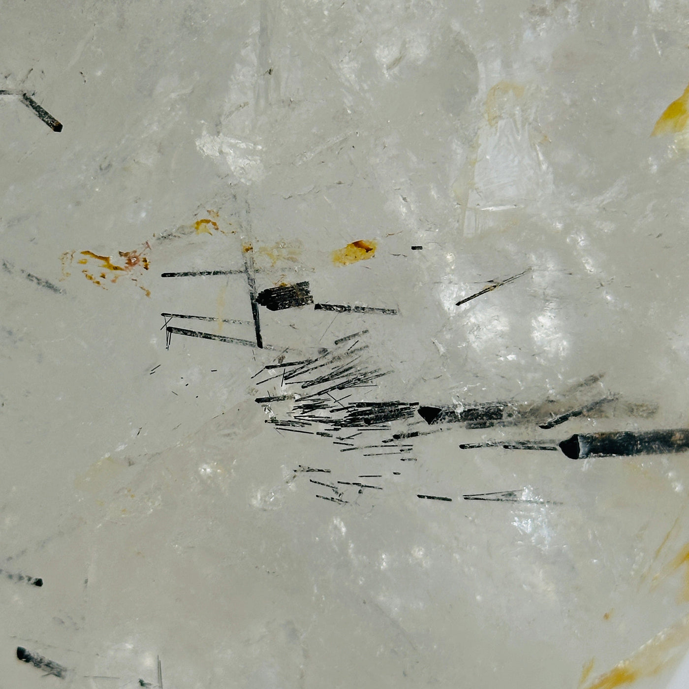 Golden Healer Quartz with Black Tourmaline - Crystal Flame Point Cut Base - One-of-a-Kind #3 closeup for detail