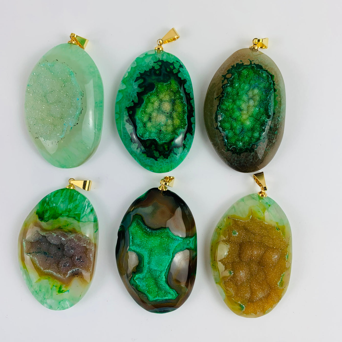 Agate Druzy Crystal Pendant - Dyed Green