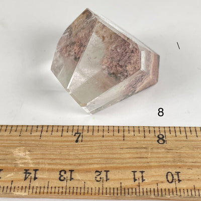 Garden Quartz Lodalite Polished Crystal Prism next to a ruler for size reference Choice #8