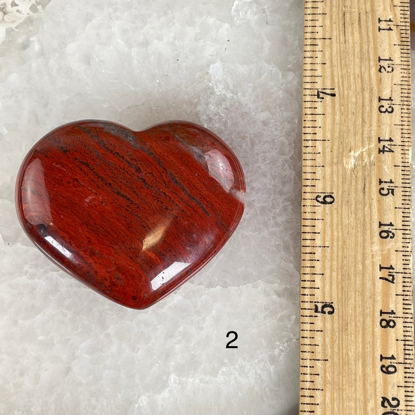 Red Jasper Crystal Heart - You Choose variant 2 labeled with ruler for size reference