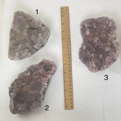 Purple Cubic Fluorite Crystal Cluster on Matrix - You Choose all three variants with ruler for size reference