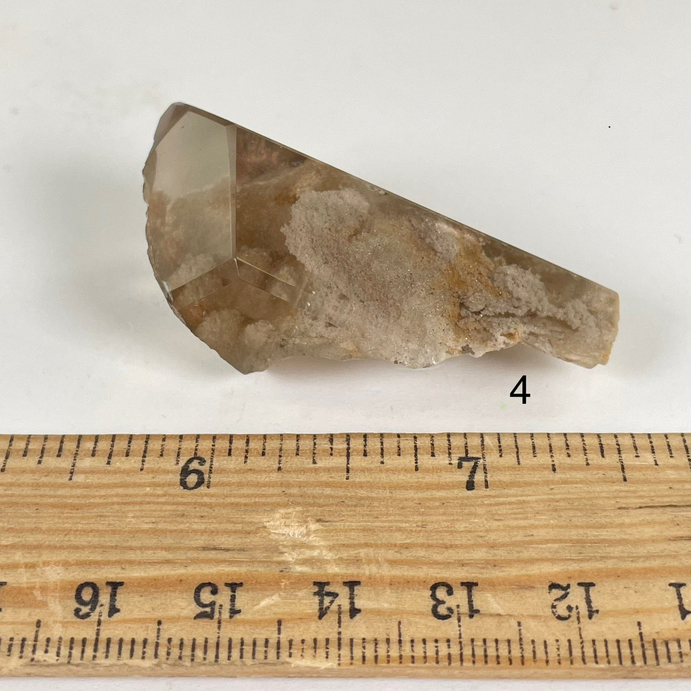 Garden Quartz Lodalite Polished Crystal Prism next to a ruler for size reference Choice #4
