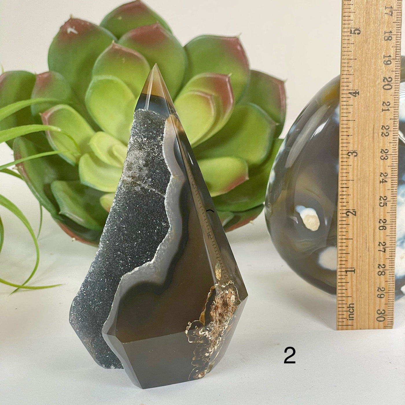 Agate Druzy Geode Long Wide Crystal Point Cut Base - As Is - You Choose variant 2 labeled with ruler for size reference