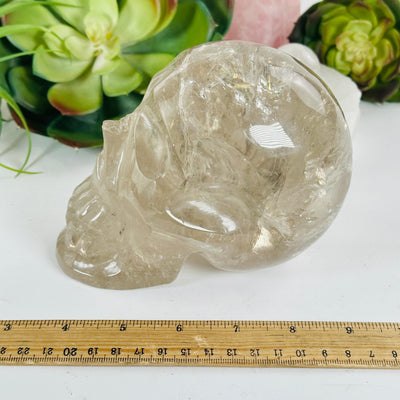 Crystal Quartz Skull Sculpture - As Is with ruler for size reference