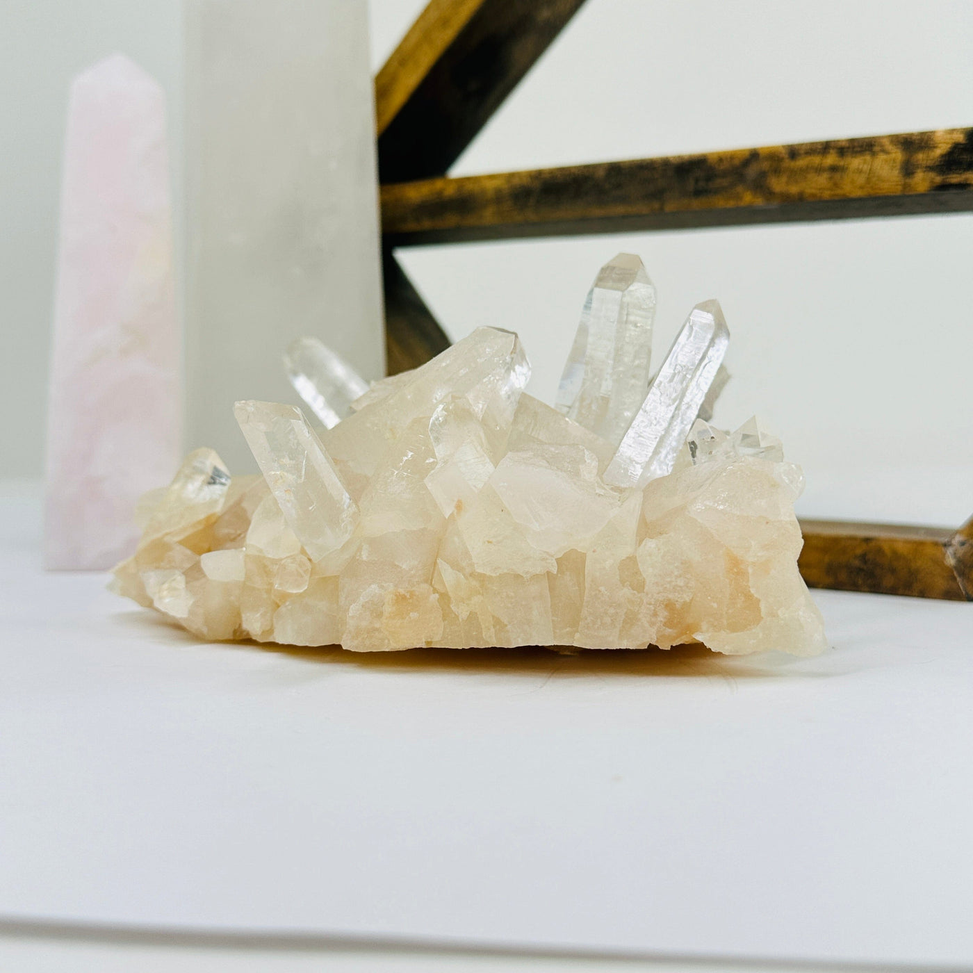 lemurian quartz with decorations in the background