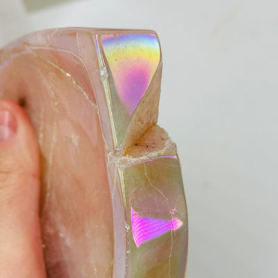 rose quartz bowl with decorations in the background