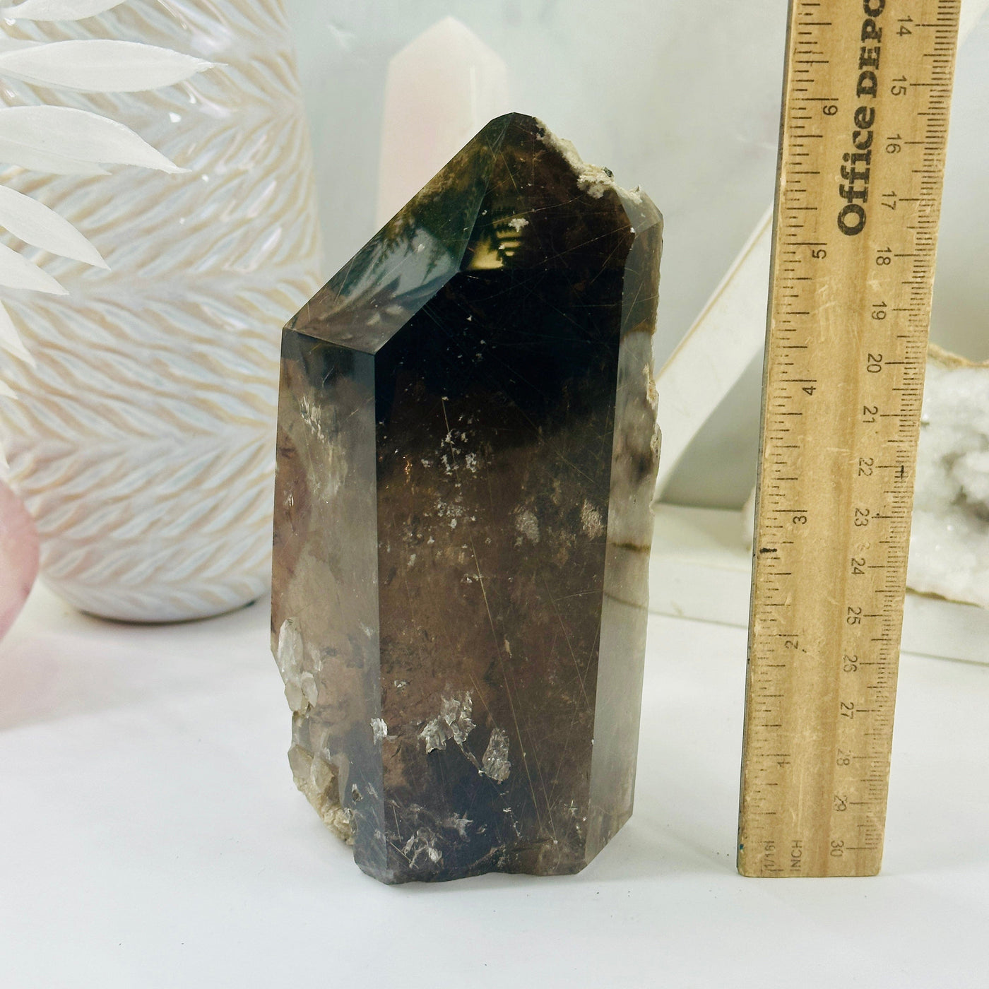 Rutilated Smokey Quartz - Large Crystal Point - OOAK with ruler for size reference