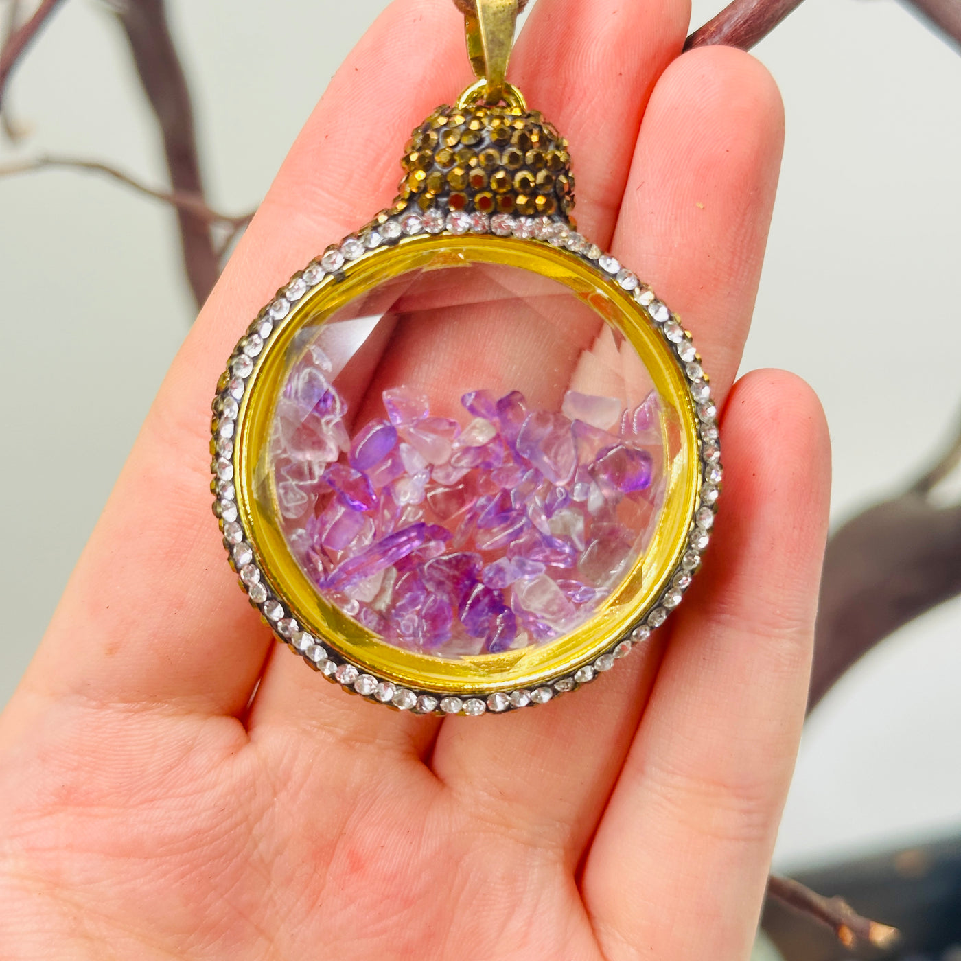 Amethyst Chips and Gold Pave Cap Ornament