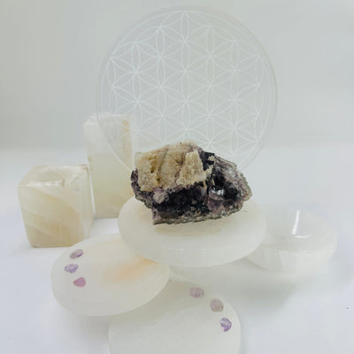 Raw Amethyst Cluster with Calcite - deep purple amethyst front view