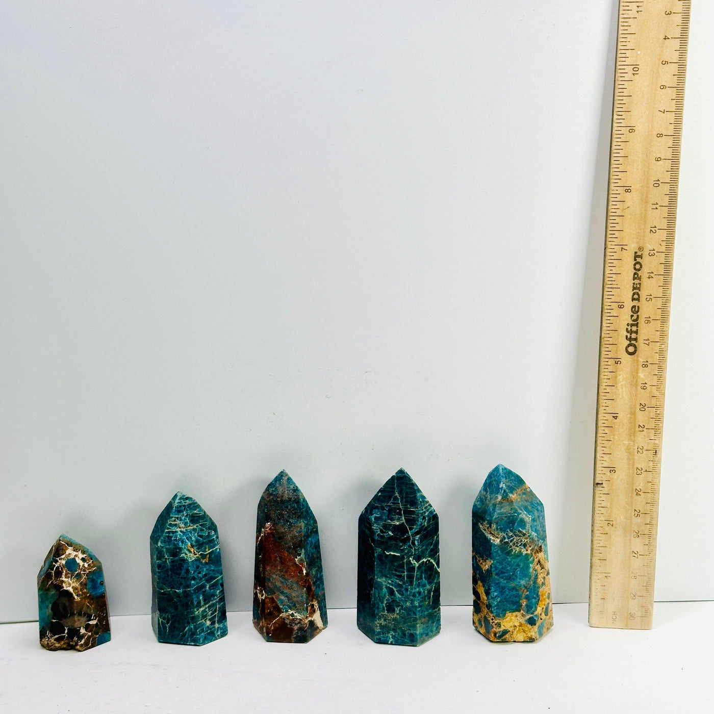 Apatite on Lions Eye Jasper - Crystal Points - You Choose all variants with ruler for size reference