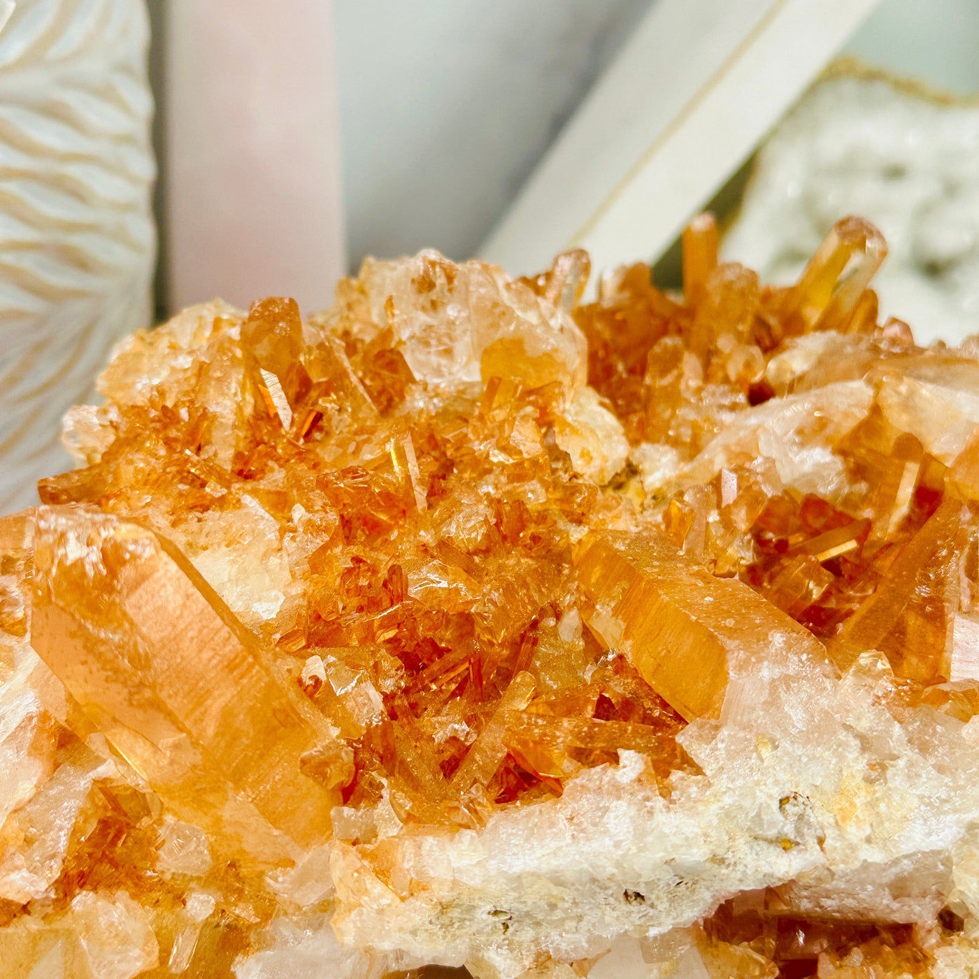 Tangerine Quartz Cluster - High Quality Crystal Cluster closeup for detail