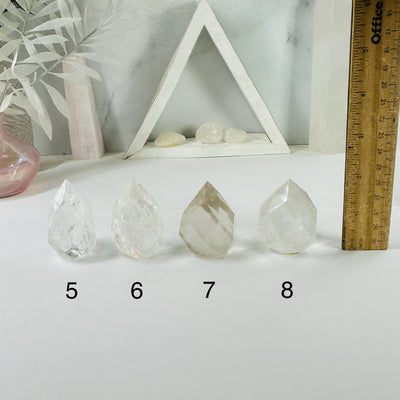 Crystal Quartz Faceted Egg Point - You Choose - variants 5 6 7 8 next to ruler for size reference
