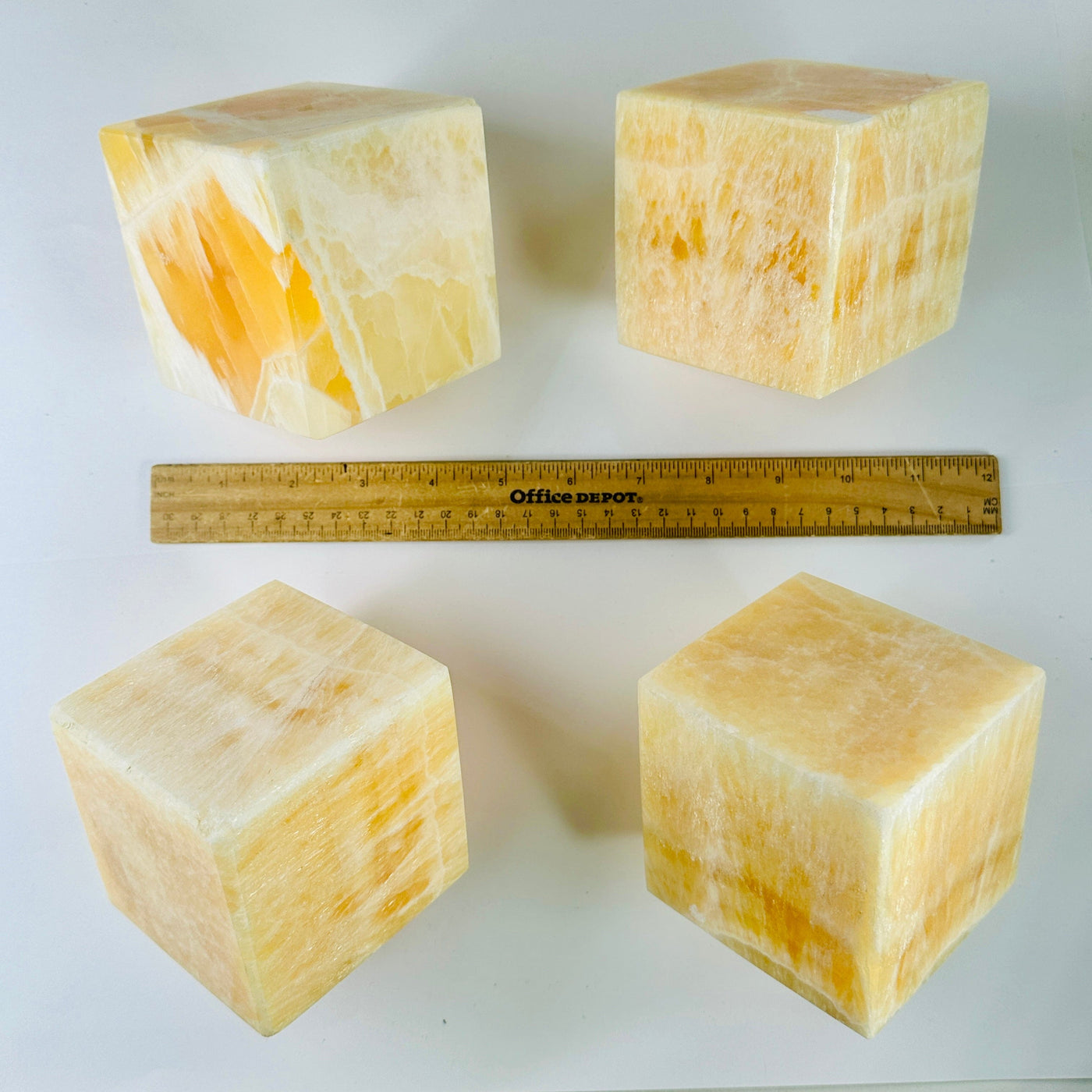 Mexican Onyx Polished Faceted Crystal Cube - You Choose - all four variants with ruler for size reference