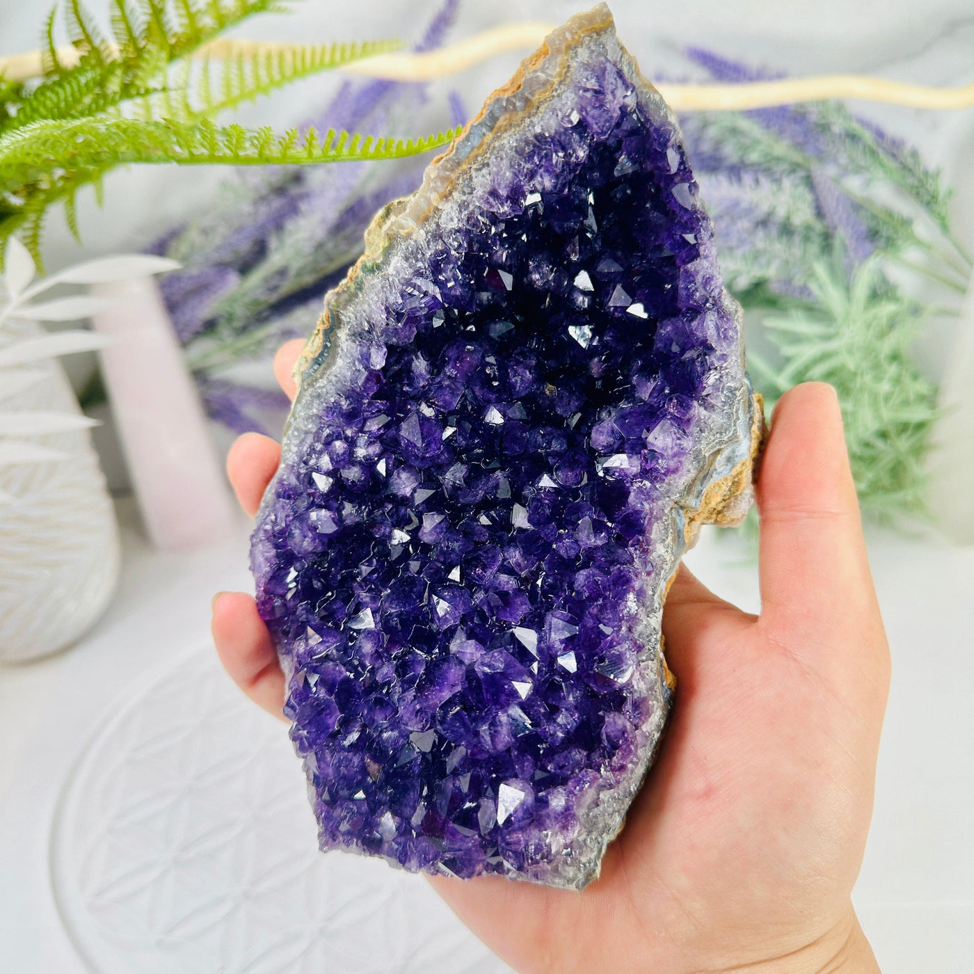 Amethyst Crystal Cluster - natural raw amethyst - OOAK in hand for size reference