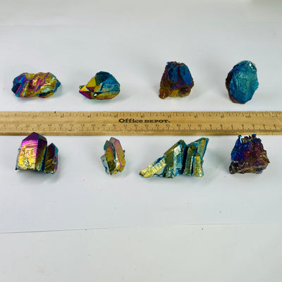 Rainbow Titanium Coated Amethyst Crystal Cluster - You Choose all variants with ruler for size reference