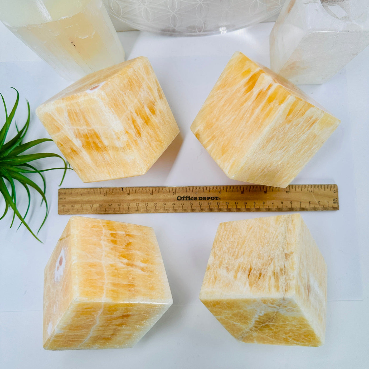 Light Yellow Mexican Onyx Polished Faceted Cube - You Choose - all four variants with ruler for size reference