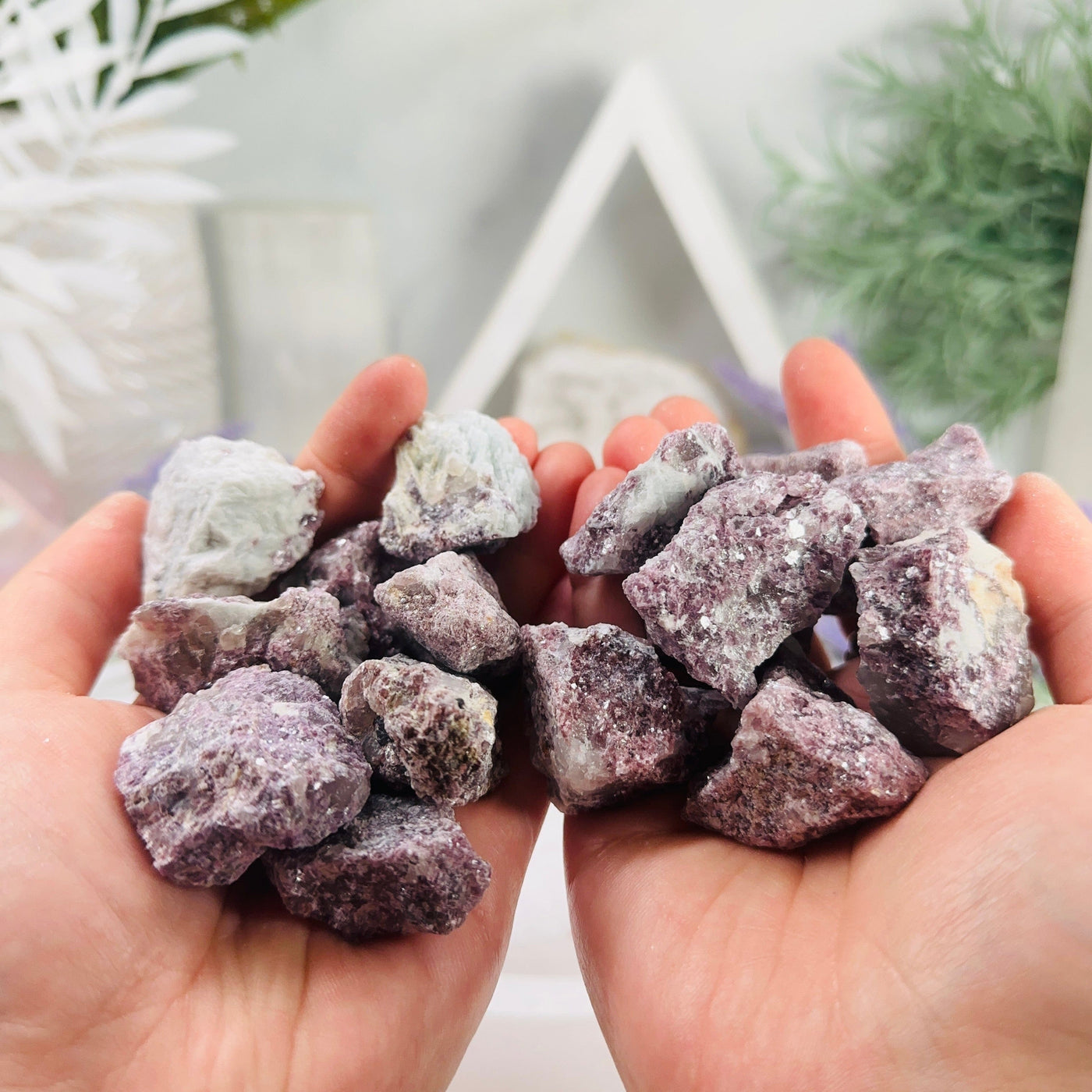 Lepidolite Chunks - Rough Stone - Natural Crystal - You Get All in hand for size reference