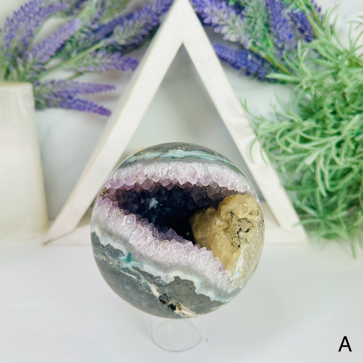 Amethyst Agate Crystal Sphere with Calcite - You Choose variant A labeled