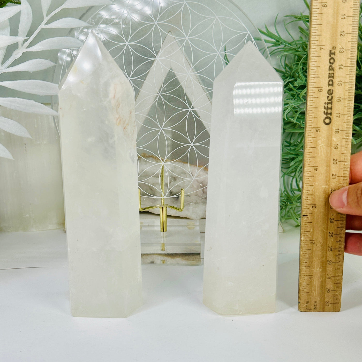  Crystal Quartz Tower - You Choose both towers with ruler and hand for size reference