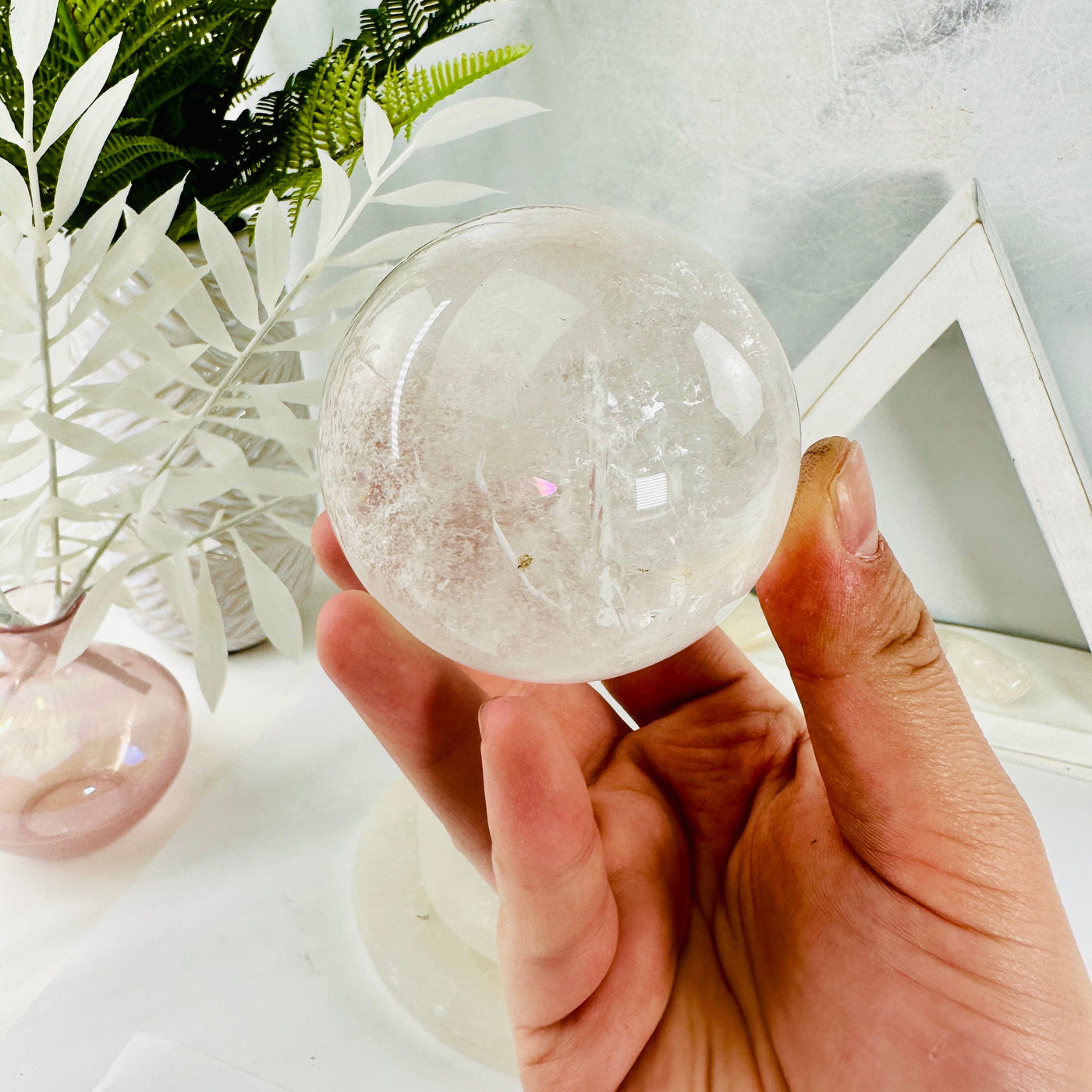 Crystal Quartz Sphere - OOAK - in hand for size reference