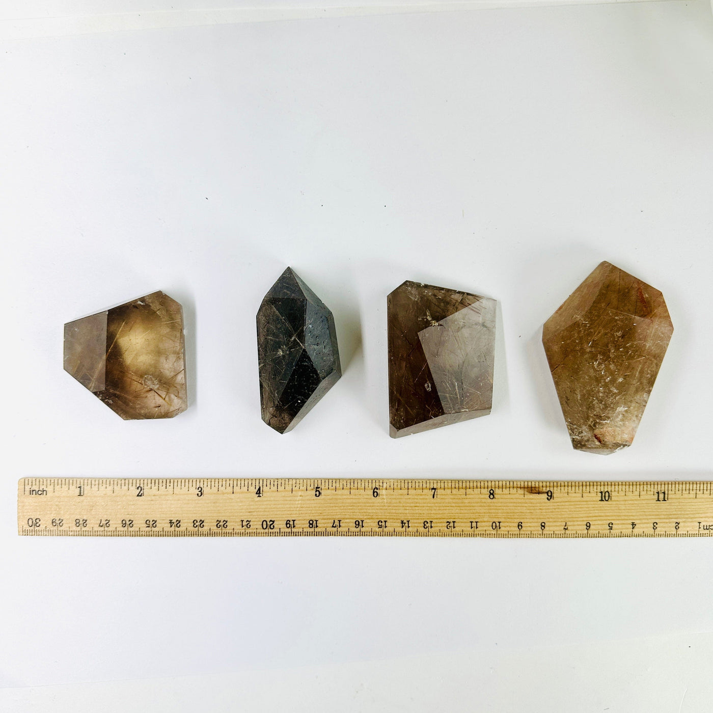 Rutilated Smokey Quartz - Polished Freeform Crystal - You Choose all variants top view with ruler for size reference