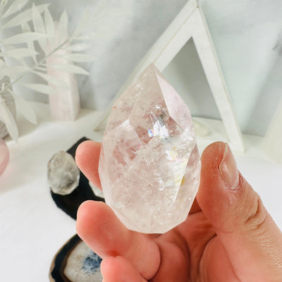 Crystal Quartz Faceted Egg Point - You Choose - variant 1 in hand for size reference