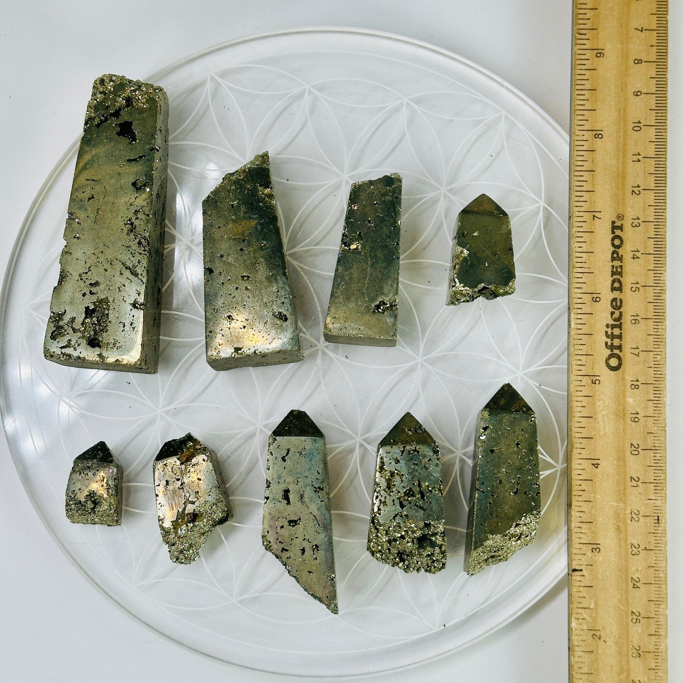 Pyrite Obelisk Tower Crystals - AS IS - YOU GET ALL all points next to ruler for size reference