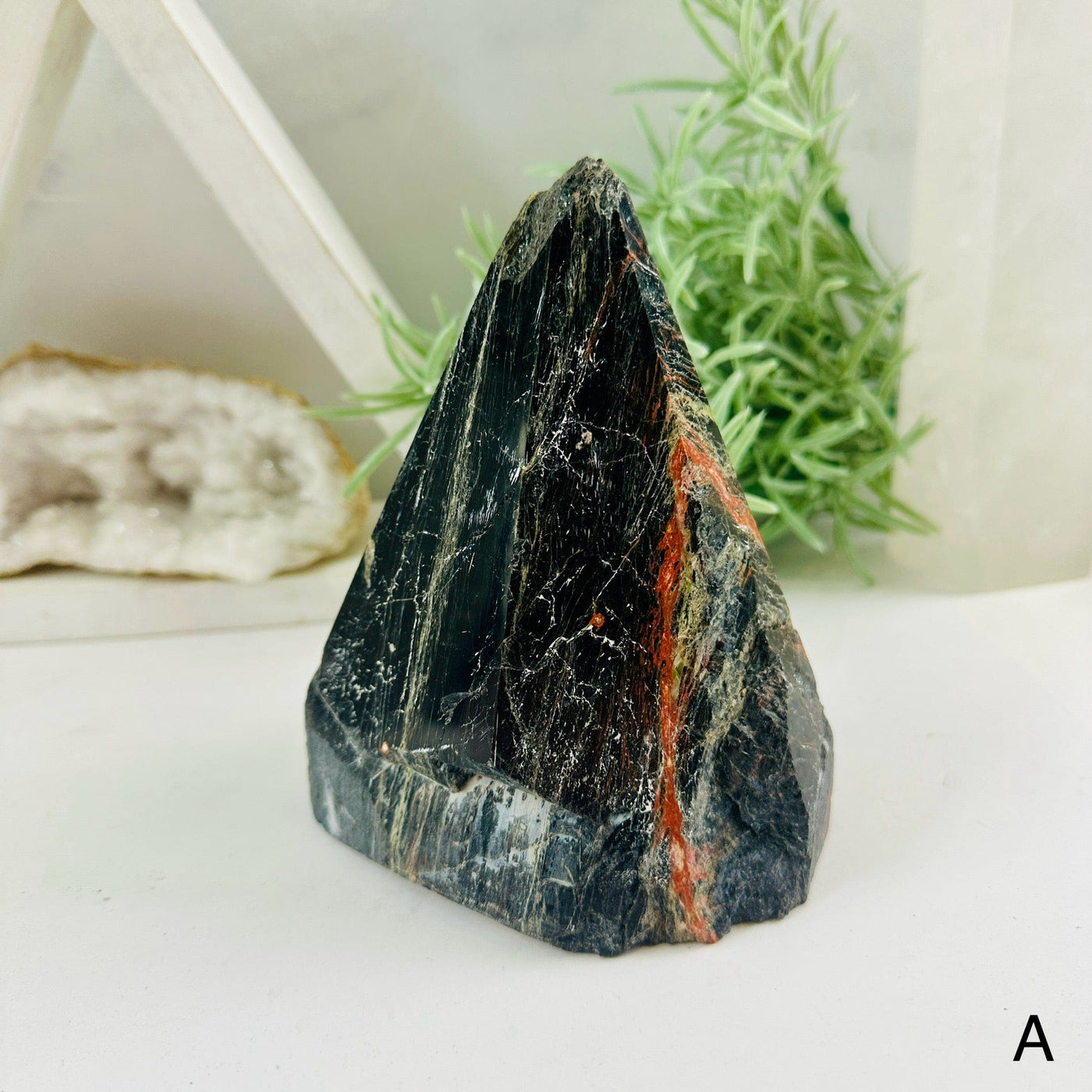 Black Tourmaline with Red Hematite - Semi-Polished Crystal Points - You Choose variant A labeled