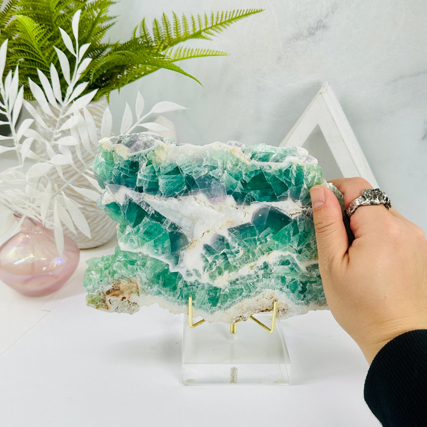 Fluorite Crystal Slab - Platter - OOAK - with hand for size reference
