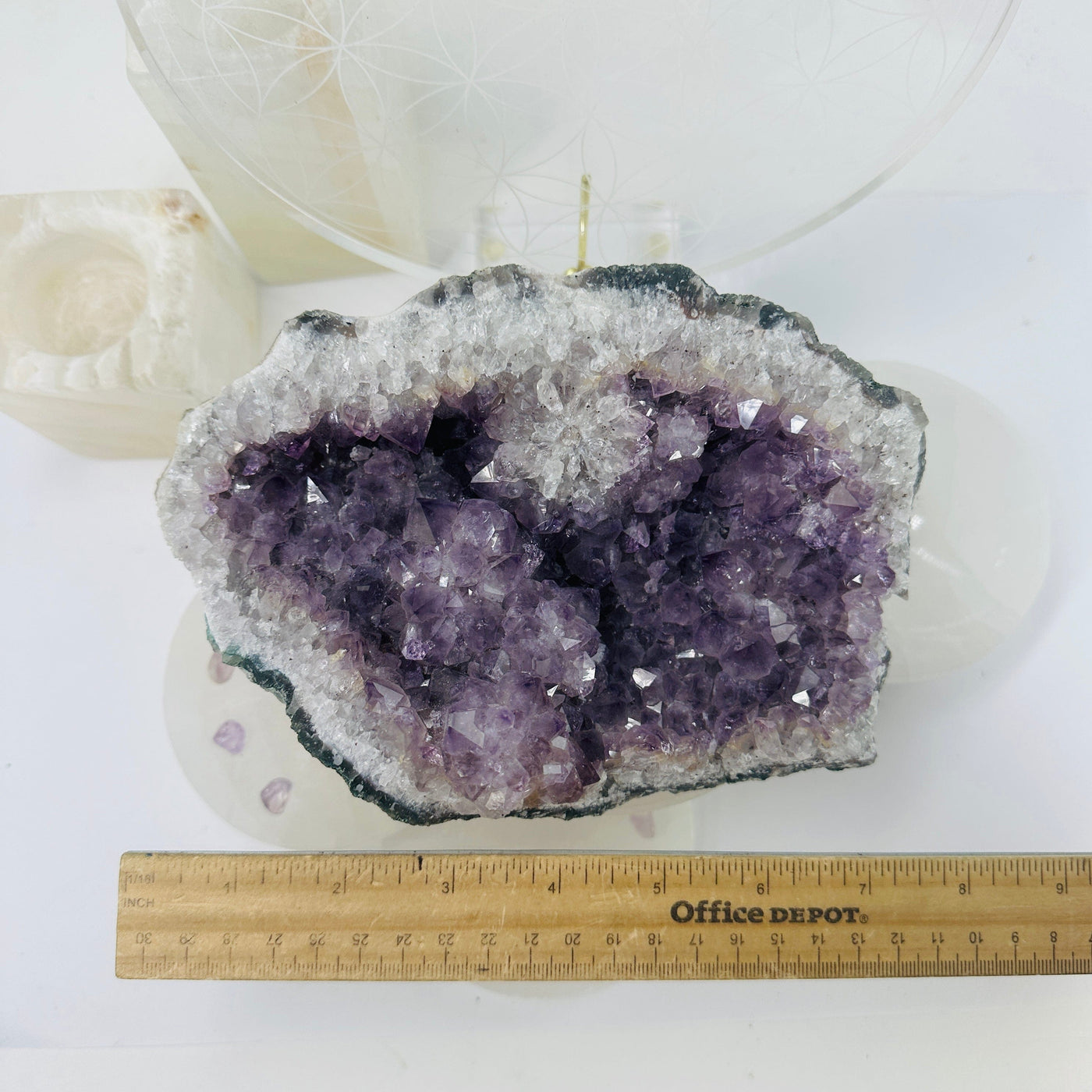 Raw Amethyst Cluster with Crystal Bloom with ruler for size reference